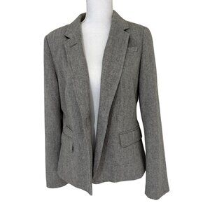 Banana Republic Blazer Womens Size 12 Grey Herringbone Grey Lined Wool Blend